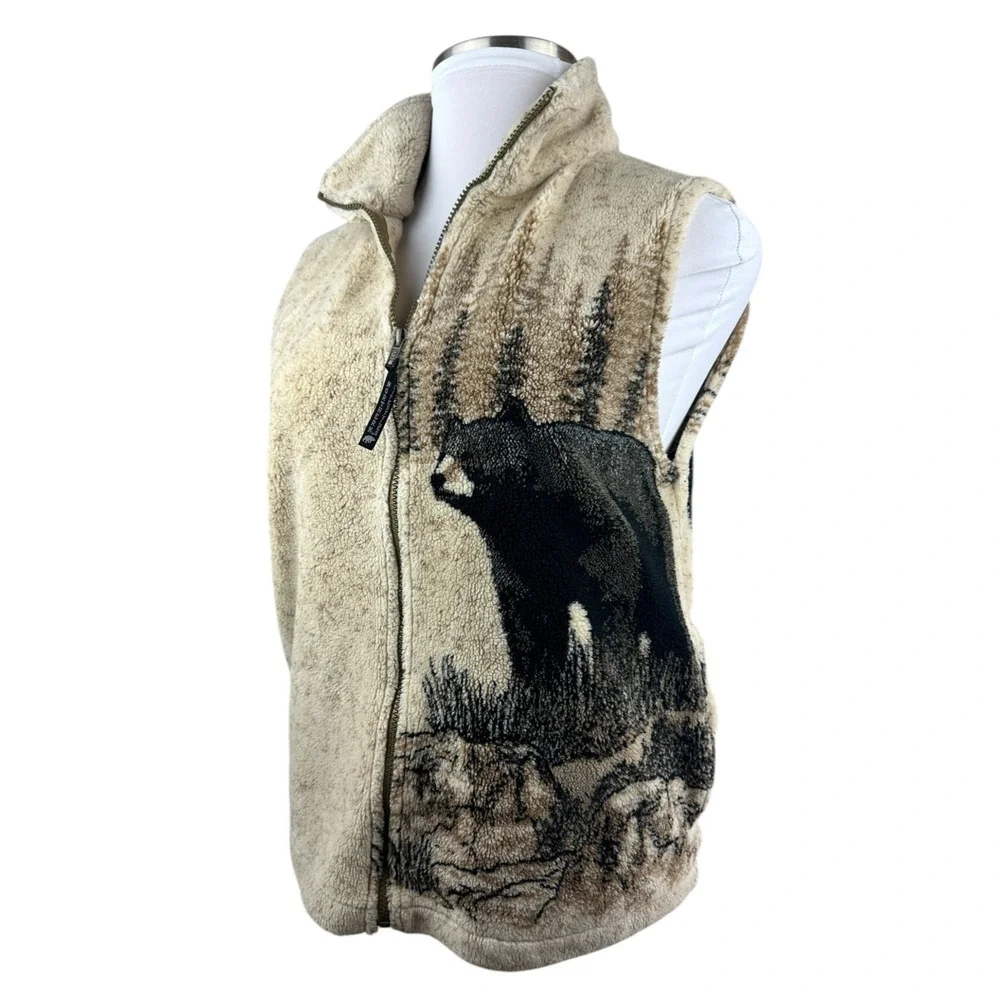 Vintage Northern Lifestyles Canada Bear Graphic Vest Plush Full Zip Size Small - Picture 13 of 13